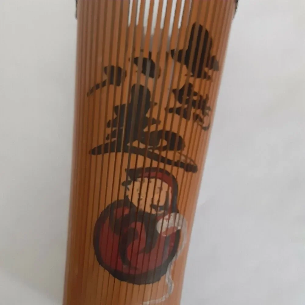 Vintage Asian Bamboo handprinted vase 9.5